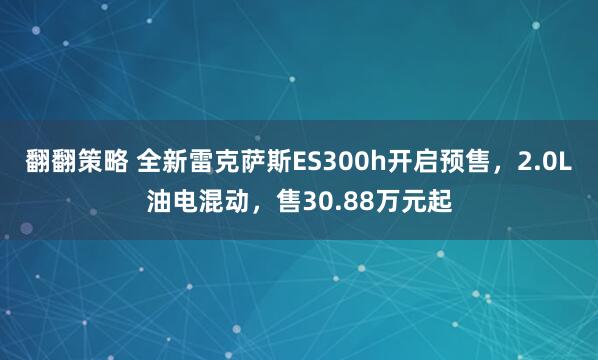 翻翻策略 全新雷克萨斯ES300h开启预售，2.0L油电混动，售30.88万元起
