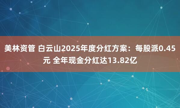 美林资管 白云山2025年度分红方案:每股派0.45元 全年现金分红达13.82亿